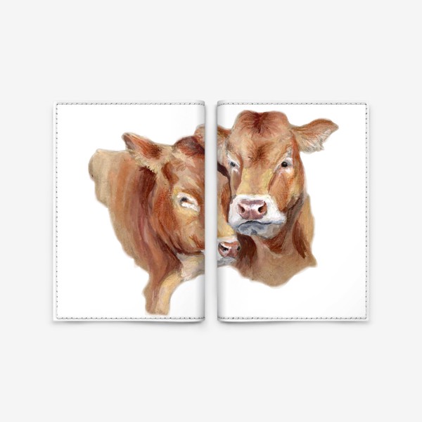 Обложка для паспорта «Пара милых коров портрет»