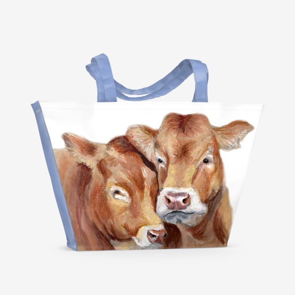 Пляжная сумка «Пара милых коров портрет»
