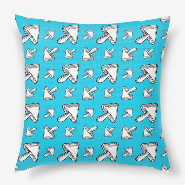 Подушка «Грибочки в стиле дудл на голубом фоне, паттерн»