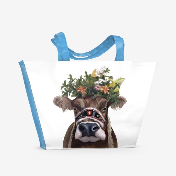 Пляжная сумка «нарядная швейцарская корова портрет»