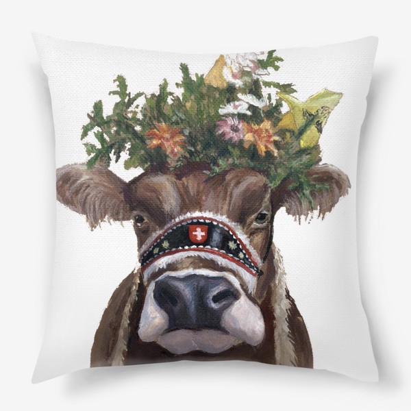 Подушка «нарядная швейцарская корова портрет»
