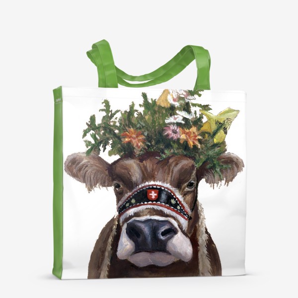 Сумка-шоппер «нарядная швейцарская корова портрет»