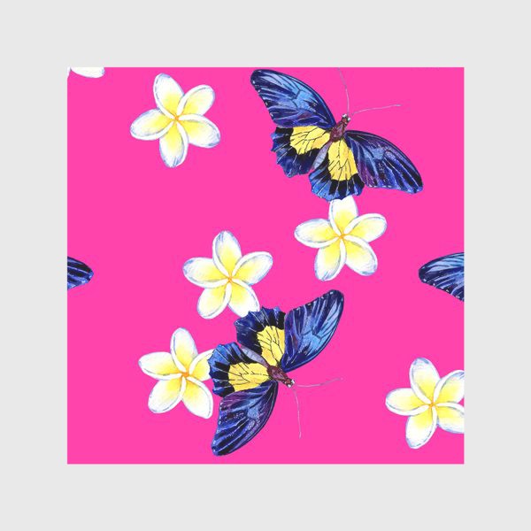 Скатерть «Паттерн Бабочки и цветы на розовом фоне»