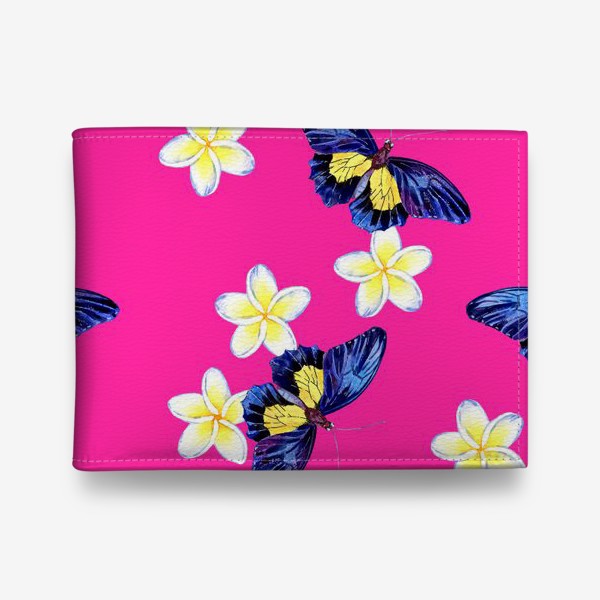 Кошелек «Паттерн Бабочки и цветы на розовом фоне»