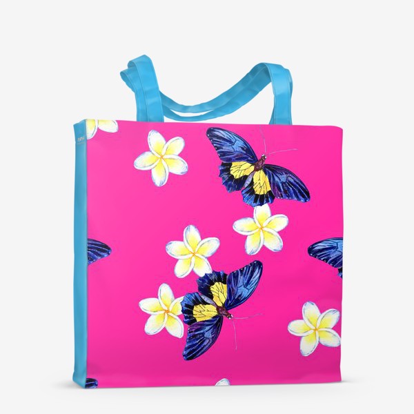 Сумка-шоппер «Паттерн Бабочки и цветы на розовом фоне»