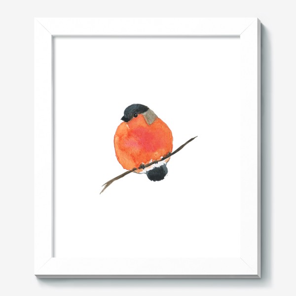 Картина «Красный снегирь на ветке, акварельная птица»