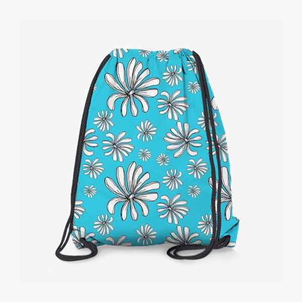 Рюкзак «Цветы в стиле дудл на голубом фоне, паттерн»