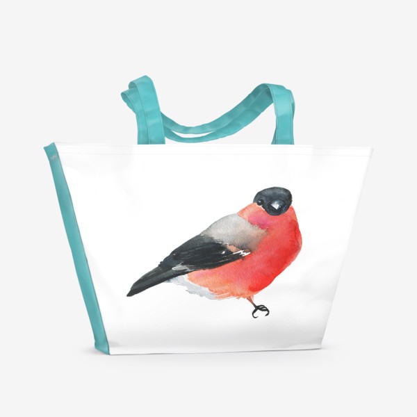 Пляжная сумка «Акварельный снегирь, зимняя птица»