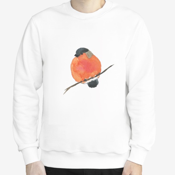 Свитшот «Красный снегирь на ветке, акварельная птица»