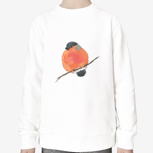 Свитшот «Красный снегирь на ветке, акварельная птица»