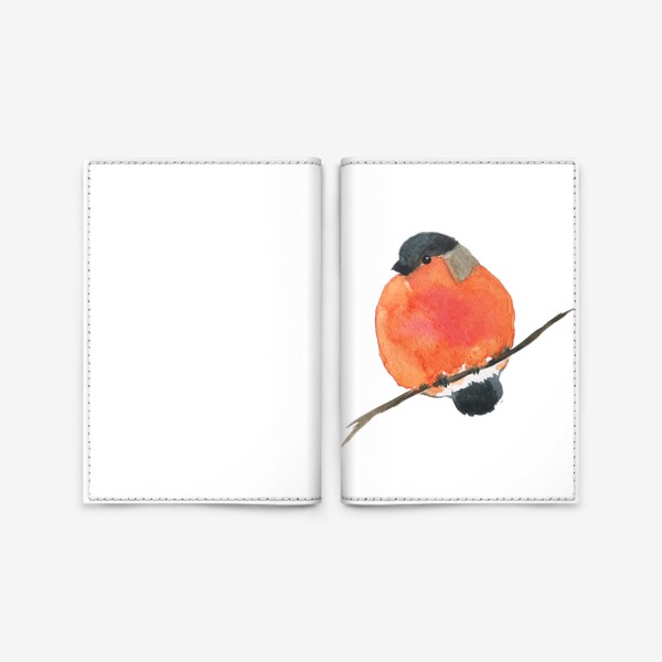 Обложка для паспорта «Красный снегирь на ветке, акварельная птица»