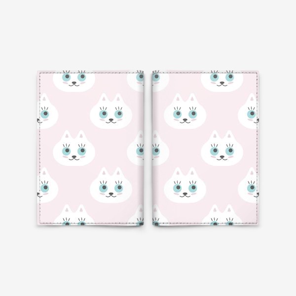 Обложка для паспорта «Милые мордочки котиков на светло-розовом»