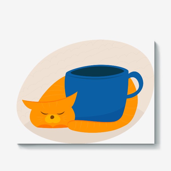 Холст «Рыжий кот с синей чашкой.»