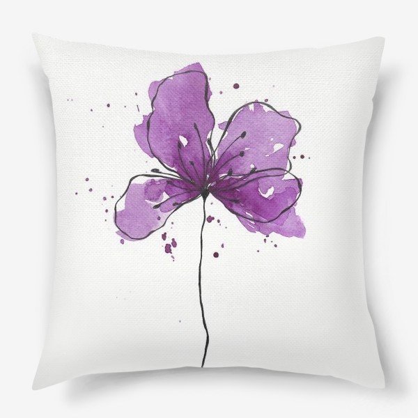 Подушка «Фиолетовый цветок акварель»