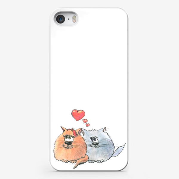 Чехол iPhone &laquo;Влюбленные коты, парочка. Графика.&raquo;