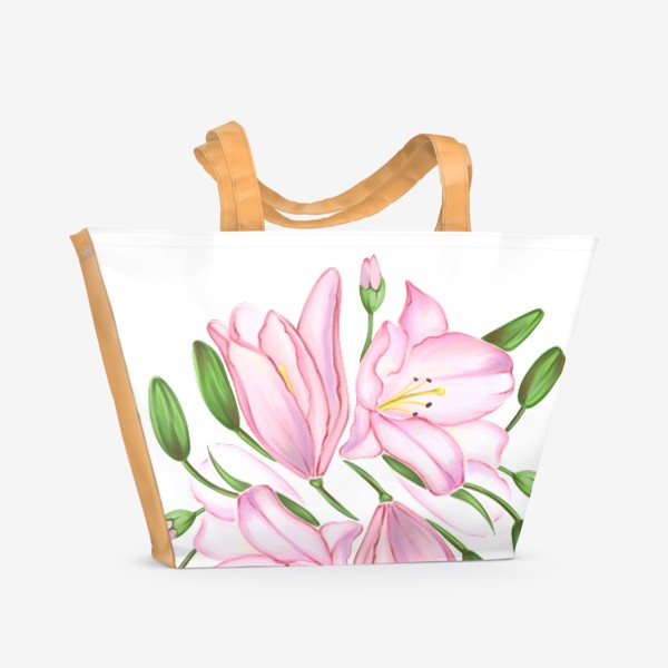 Пляжная сумка «Розовые Лилии, цветы.»