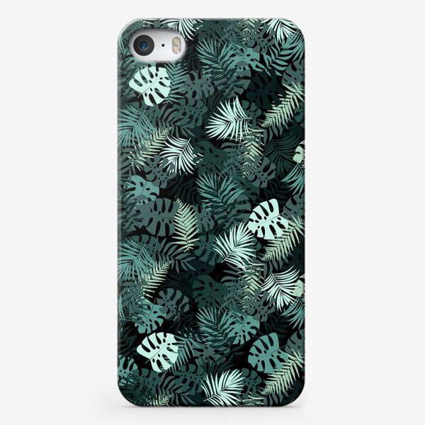 Чехол iPhone «Тропические листья на черном фоне»