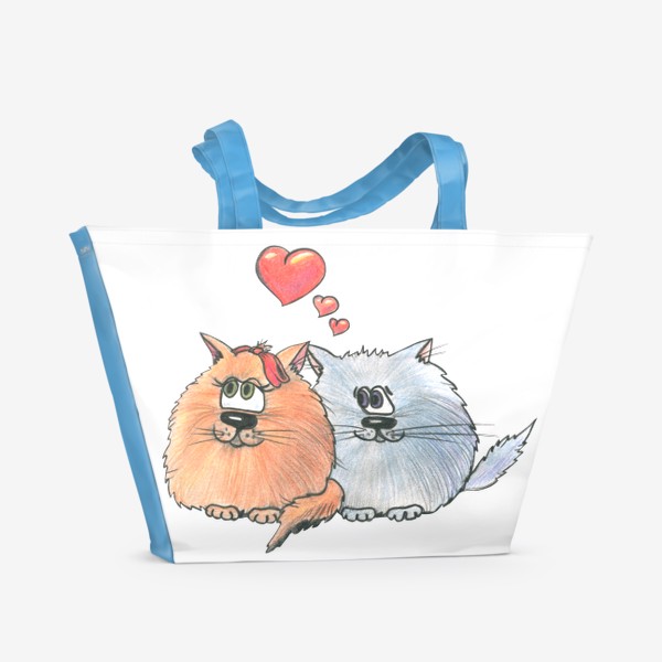 Пляжная сумка «Влюбленные коты, парочка. Графика.»