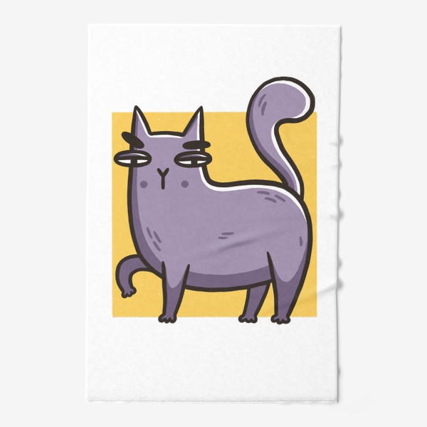Полотенце &laquo;Забавный сиреневый кот на желтом фоне&raquo;