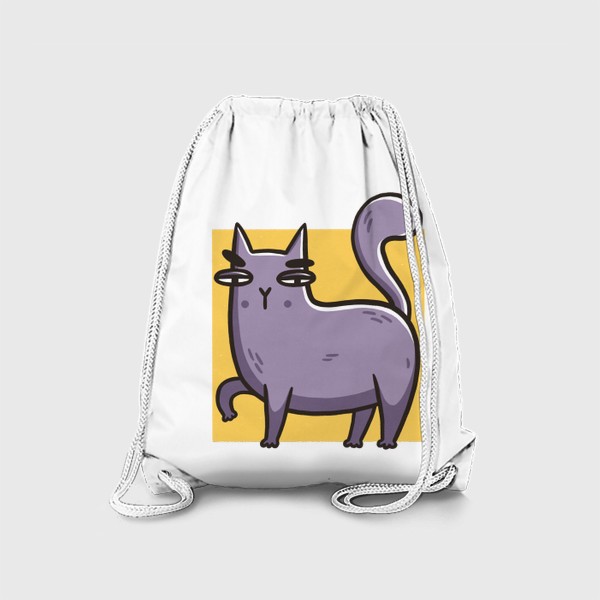 Рюкзак «Забавный сиреневый кот на желтом фоне»