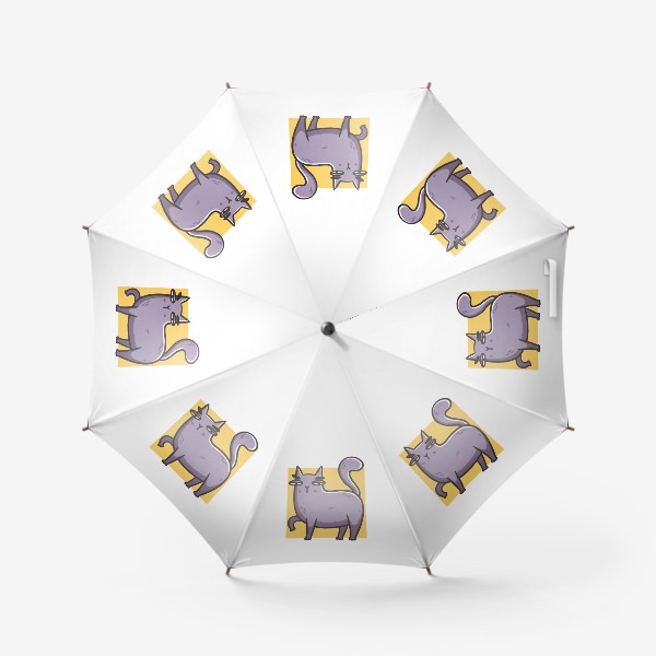 Зонт «Забавный сиреневый кот на желтом фоне»