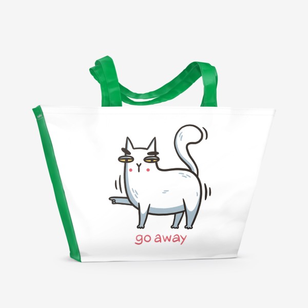 Пляжная сумка &laquo;Забавный белый кот. Go away&raquo;