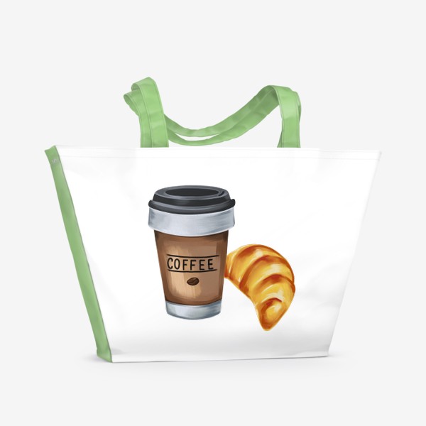 Пляжная сумка «Кофе с круассаном»