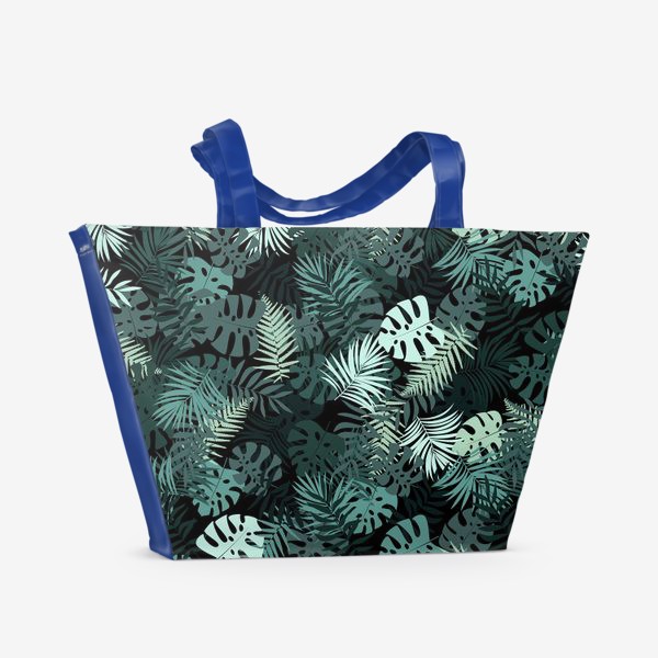 Пляжная сумка &laquo;Тропические листья на черном фоне&raquo;