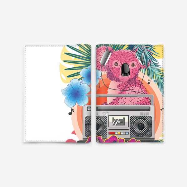 Обложка для паспорта «Розовая коала с бумбоксом»