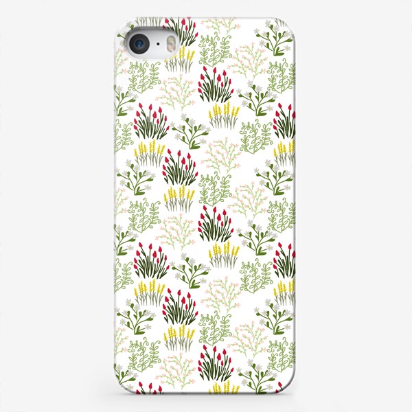 Чехол iPhone «Цветы в стиле сканди на белом, паттерн»