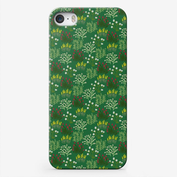 Чехол iPhone &laquo;Цветы в стиле сканди на зеленом, паттерн&raquo;
