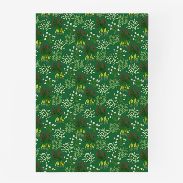 Постер «Цветы в стиле сканди на зеленом, паттерн»