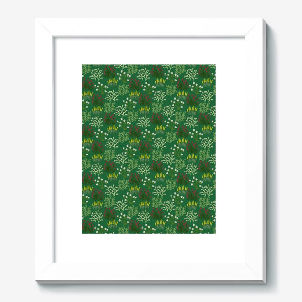 Картина «Цветы в стиле сканди на зеленом, паттерн»