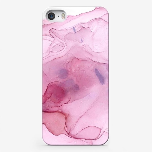 Чехол iPhone &laquo;Lush translucent waved pink cloud - Пышное полупрозрачное волнистое розовое облако с а фиолетовой пунктирной линией&raquo;