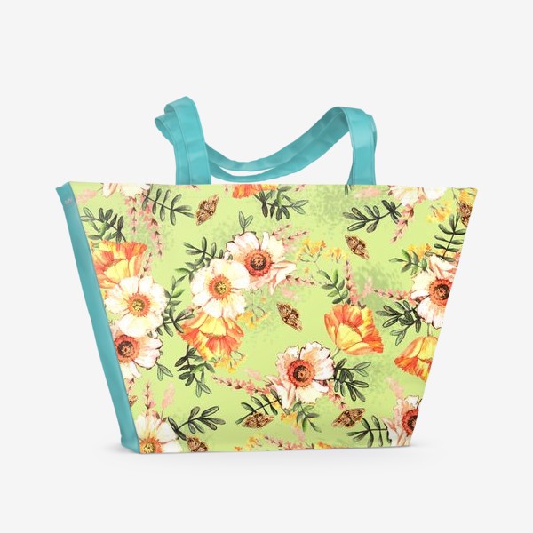 Пляжная сумка «Весенний акварельный паттерн с цветами»