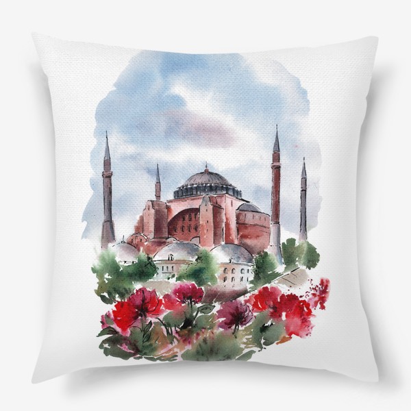 Подушка «Акварель городской пейзаж Стамбул»