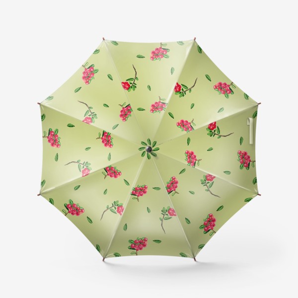 Зонт «Акварельные веточки брусники на бежевом, ягодный паттерн»