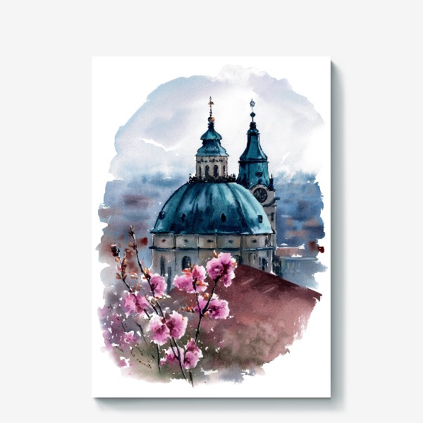 Холст «Акварель городской пейзаж Весна в Праге»