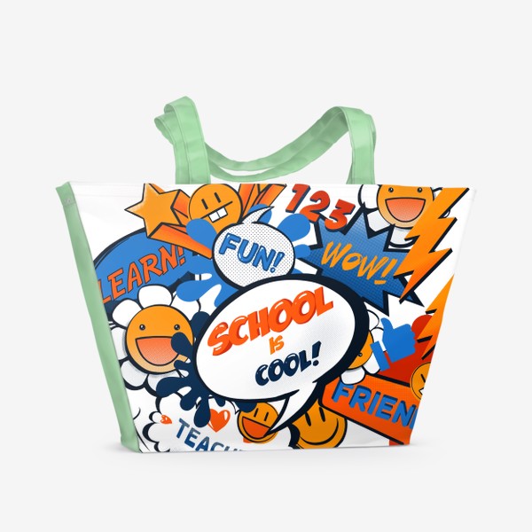Пляжная сумка «"Скоро в школу!" яркий принт в стиле поп-арт для ученика или студента »