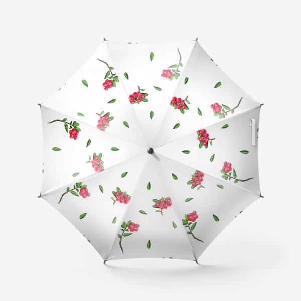 Зонт &laquo;Брусника ягода на белом, паттерн акварельный&raquo;