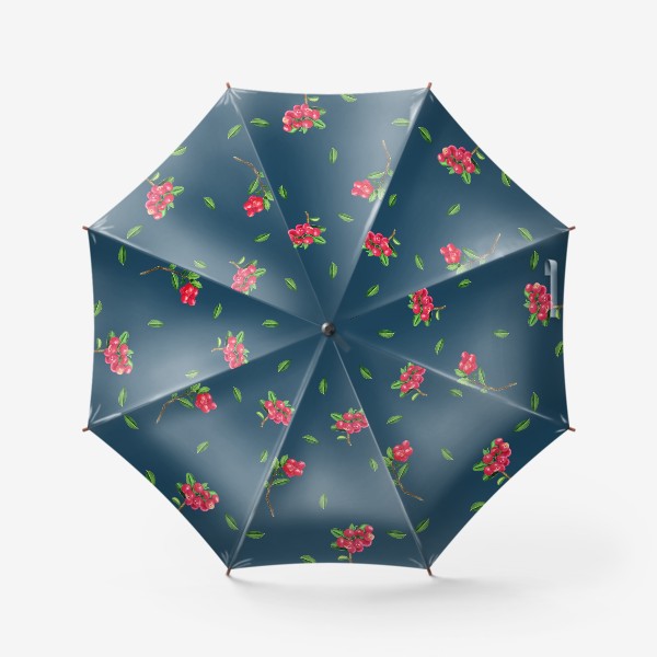 Зонт «Акварельная брусника на синем, стильный паттерн»