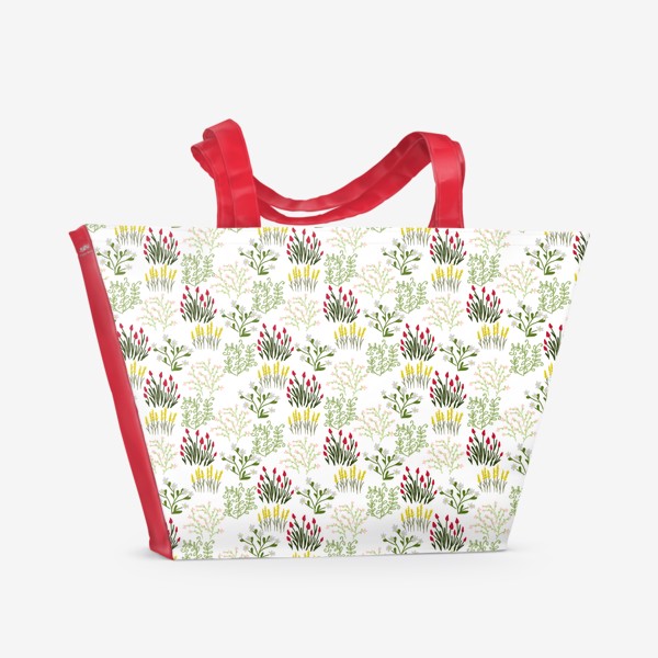 Пляжная сумка «Цветы в стиле сканди на белом, паттерн»