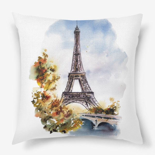 Подушка «Акварель городской пейзаж Осень в Париже»