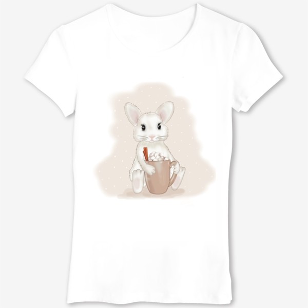 Футболка «Белый кролик с чашкой маршмеллоу»