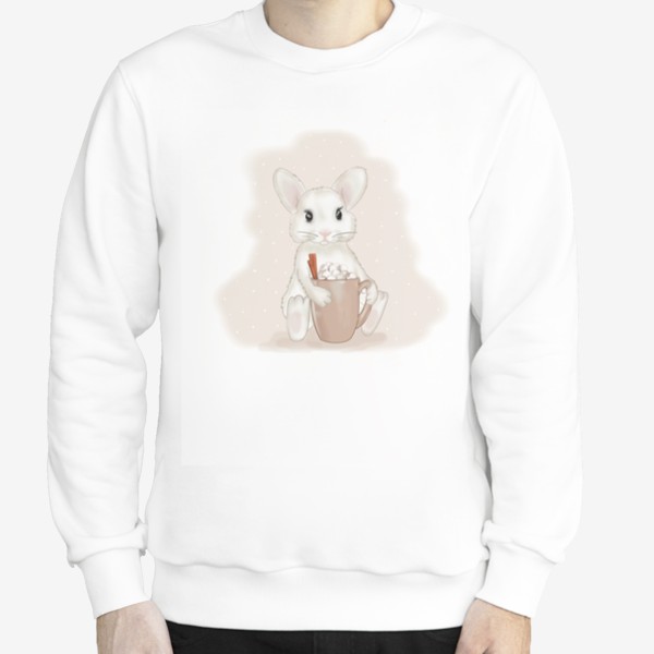Свитшот «Белый кролик с чашкой маршмеллоу»