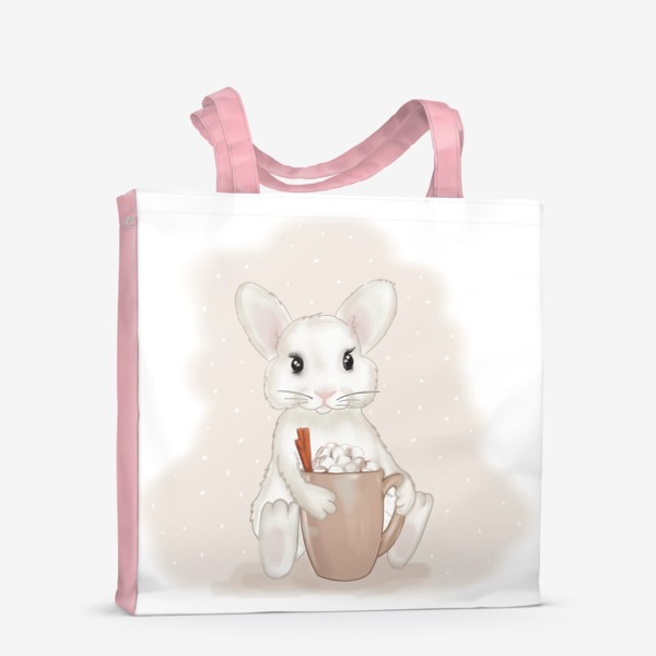 Сумка-шоппер «Белый кролик с чашкой маршмеллоу»