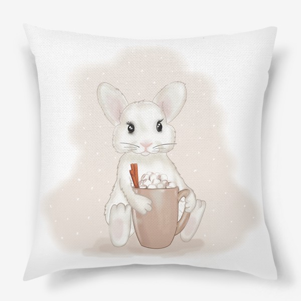 Подушка «Белый кролик с чашкой маршмеллоу»