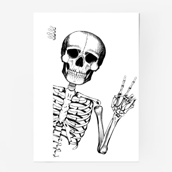 Постер «Скелет показывает знак мира»