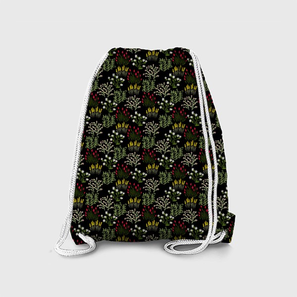 Рюкзак «Цветы в стиле сканди на черном, паттерн»
