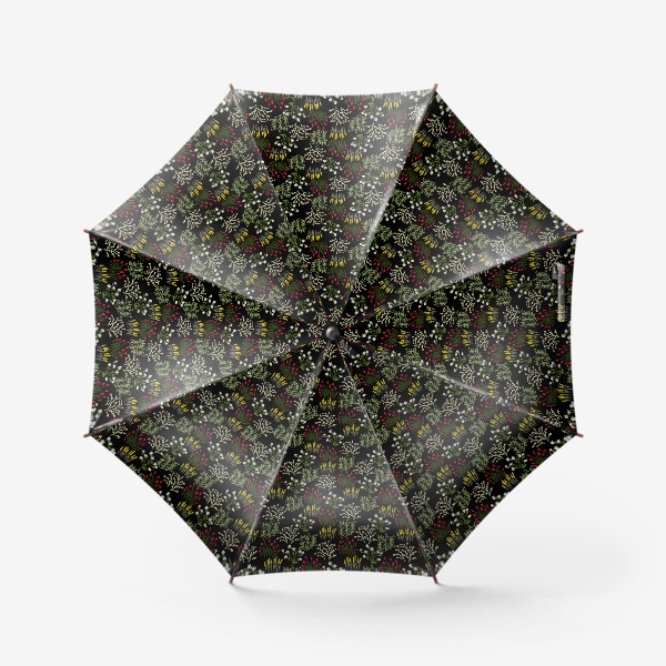 Зонт &laquo;Цветы в стиле сканди на черном, паттерн&raquo;